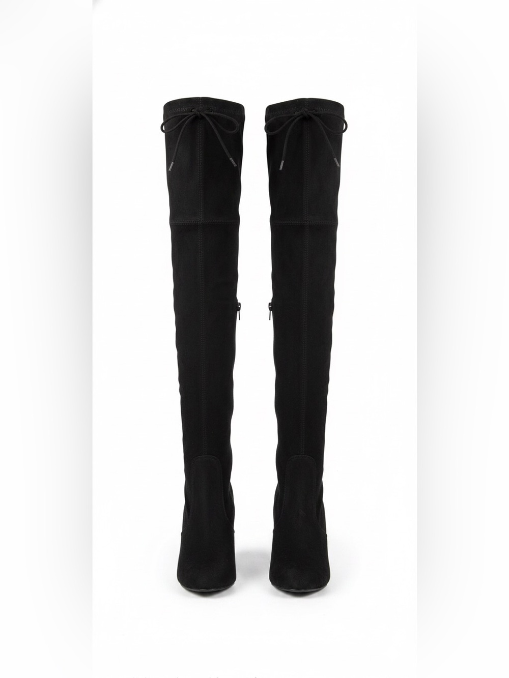 Christian Siriano Black Thigh-High Faux Suede Block Heels Size 6 with Tie Top